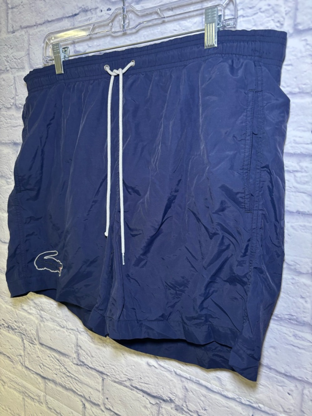 Lacoste Swim Trunks Shorts Mens XL Navy Blue Mesh Lined Drawstring Croc Logo - Picture 5 of 13